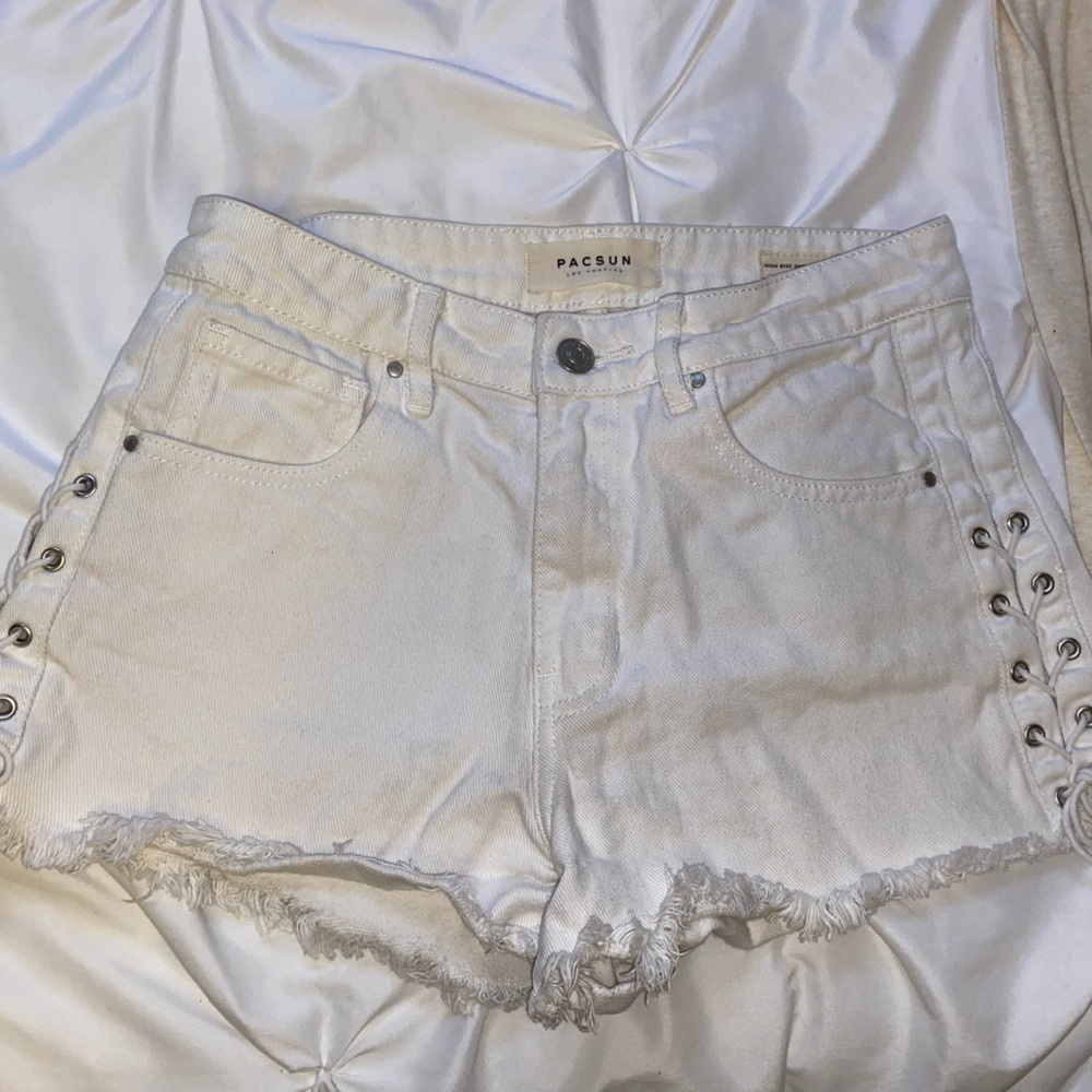 PACSUN high rise short white jean shorts.